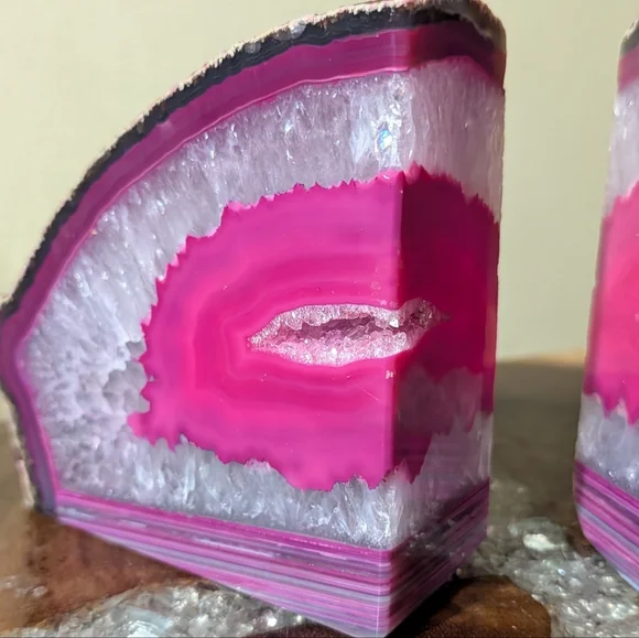 Pair of Brazilian Agate Geodes Dyed Pink Polished Sections for Bookends, Etc - Picture 10 of 14